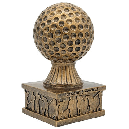 Golf Action Pedestal Trophy | Engraved Gold Golf Tournament Award - 6.5 Inch Tall - Side2