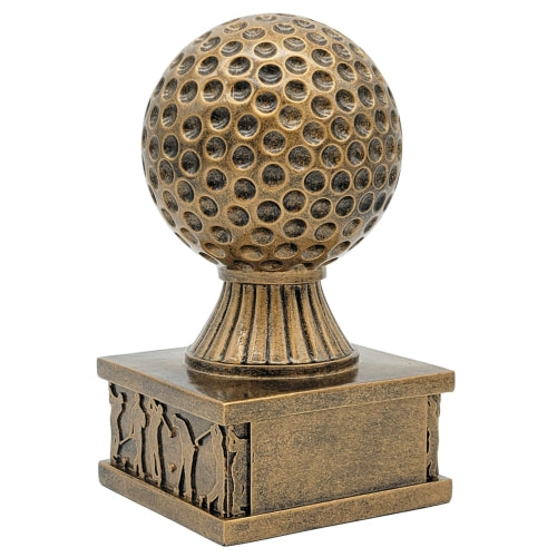 Golf Action Pedestal Trophy | Engraved Gold Golf Tournament Award - 6.5 Inch Tall - Back