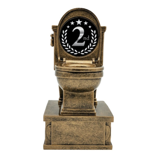 Second Place Toilet Bowl Trophy,  Action Pedestal | Engraved 2nd Place Action Pedestal Toilet - 7 Inch Tall Decade Awards