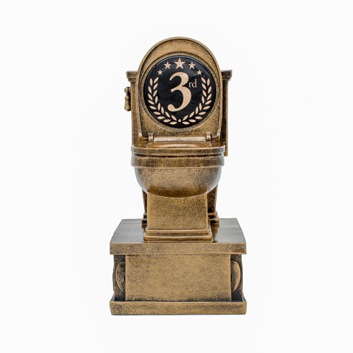 Third Place Toilet Bowl Trophy, Action Pedestal | Engraved 3rd Place Action Pedestal Toilet - 7 Inch Tall Decade Awards