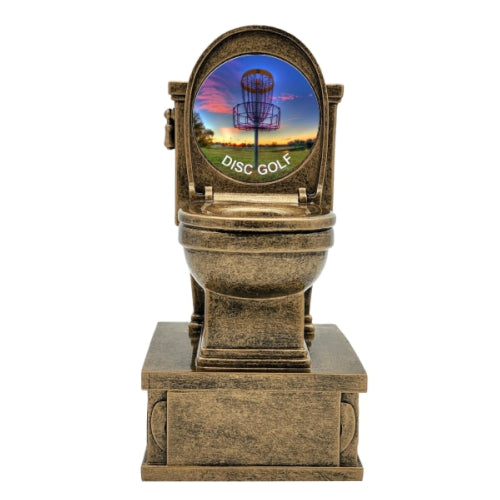 Disc Golf Toilet Bowl Trophy, Action Pedestal | Action Pedestal Toilet DFL Award - 7 Inch Tall Decade Awards
