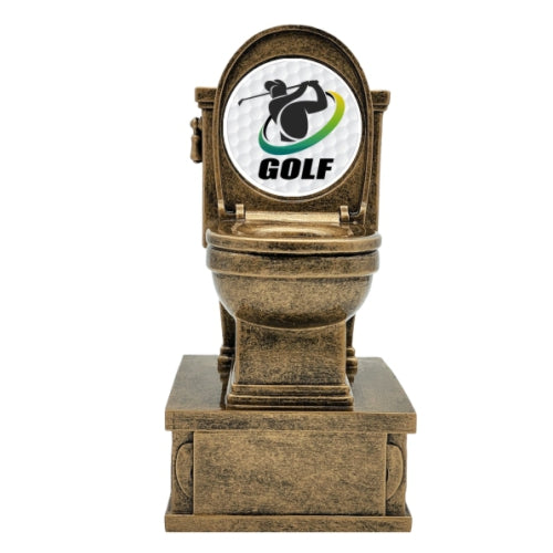 Golf Toilet Bowl Trophy, Action Pedestal  | Engraved Action Pedestal Golfer Toilet Award - 7 Inch Tall Decade Awards