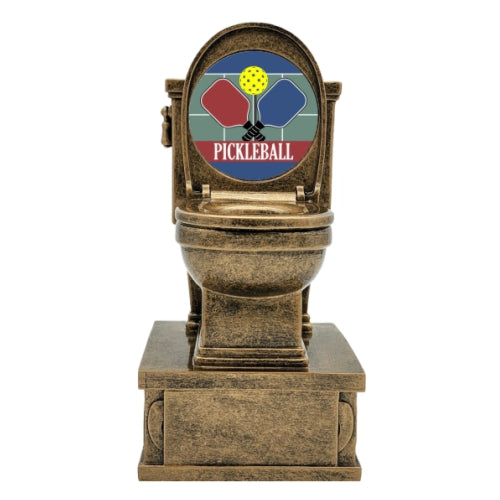 Pickleball Toilet Trophy, Action Pedestal | Engraved Paddleball Worst Place Award - 7 Inch Tall Decade Awards