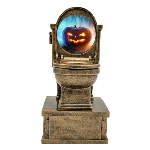 Halloween Toilet Bowl Action Pedestal Trophy | Engraved Halloween TANKED Award - 7 Inch Tall Decade Awards