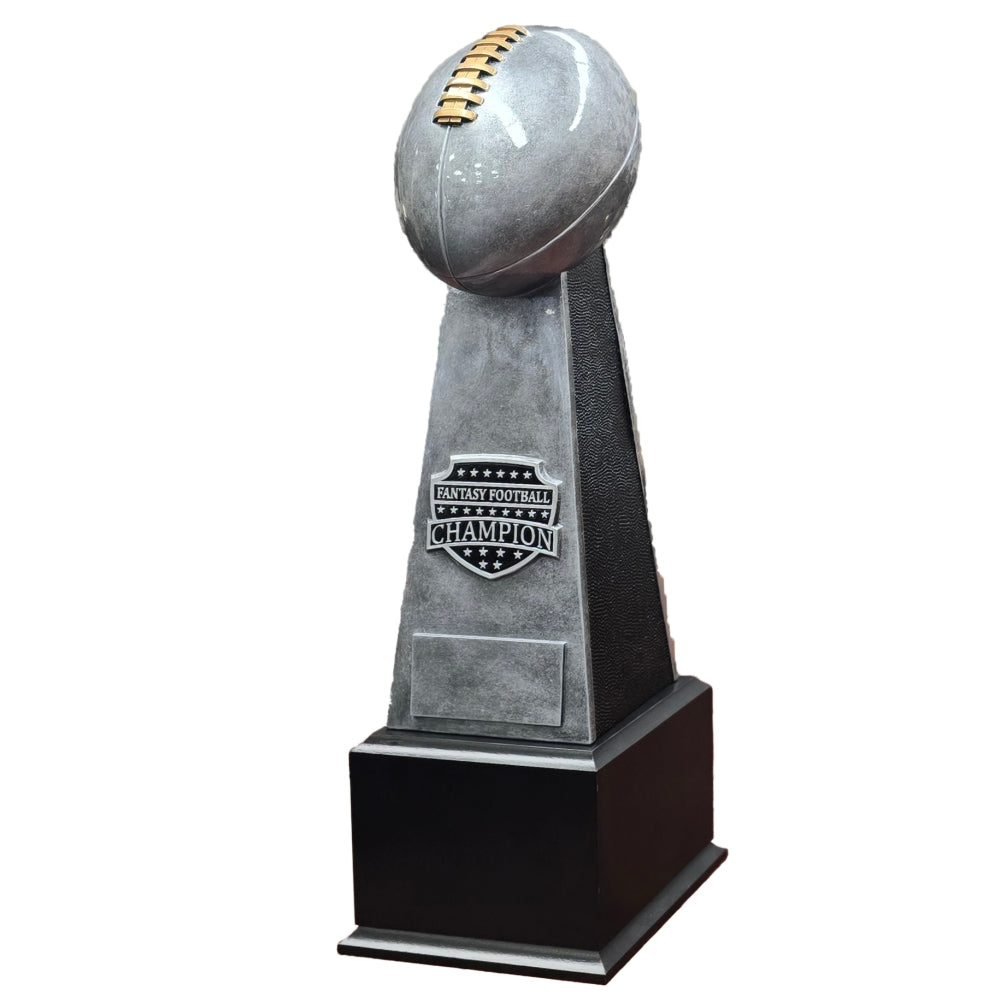 Fantasy Football Champion Trophy, Silver Tower Perpetual Award | Engraved Silver Tower FFL Perpetual Award - 21 Inch Tall Decade Awards