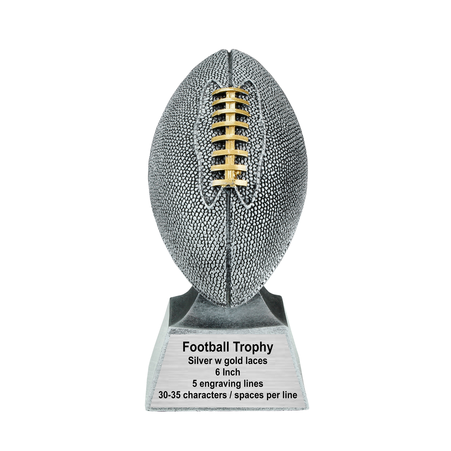 Personalized Football Champion Trophy, Silver with Gold Laces - FFL Champion Award - 6 Inch