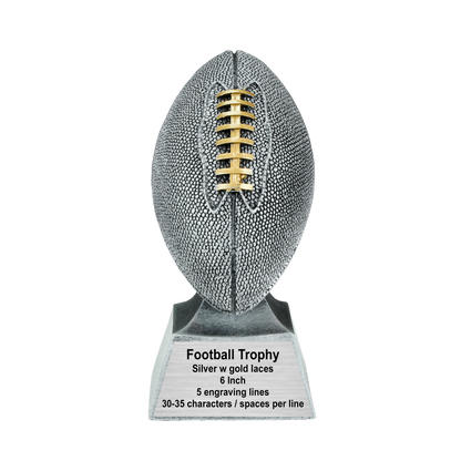 Personalized Football Champion Trophy, Silver with Gold Laces - FFL Champion Award - 6 Inch
