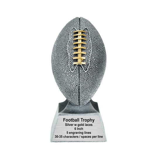 Personalized Football Champion Trophy, Silver with Gold Laces - FFL Champion Award - 6 Inch