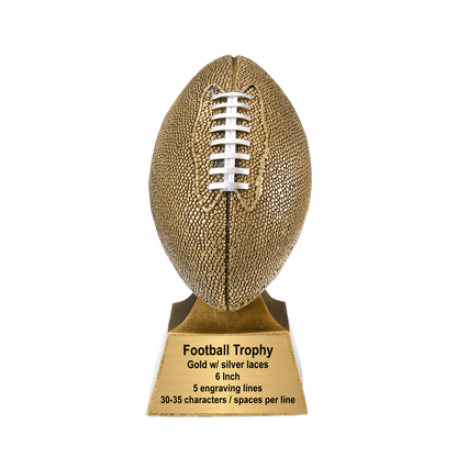 Personalized Football Champion Trophy, Gold with Silver Laces - Football Champion Award - 6 Inch