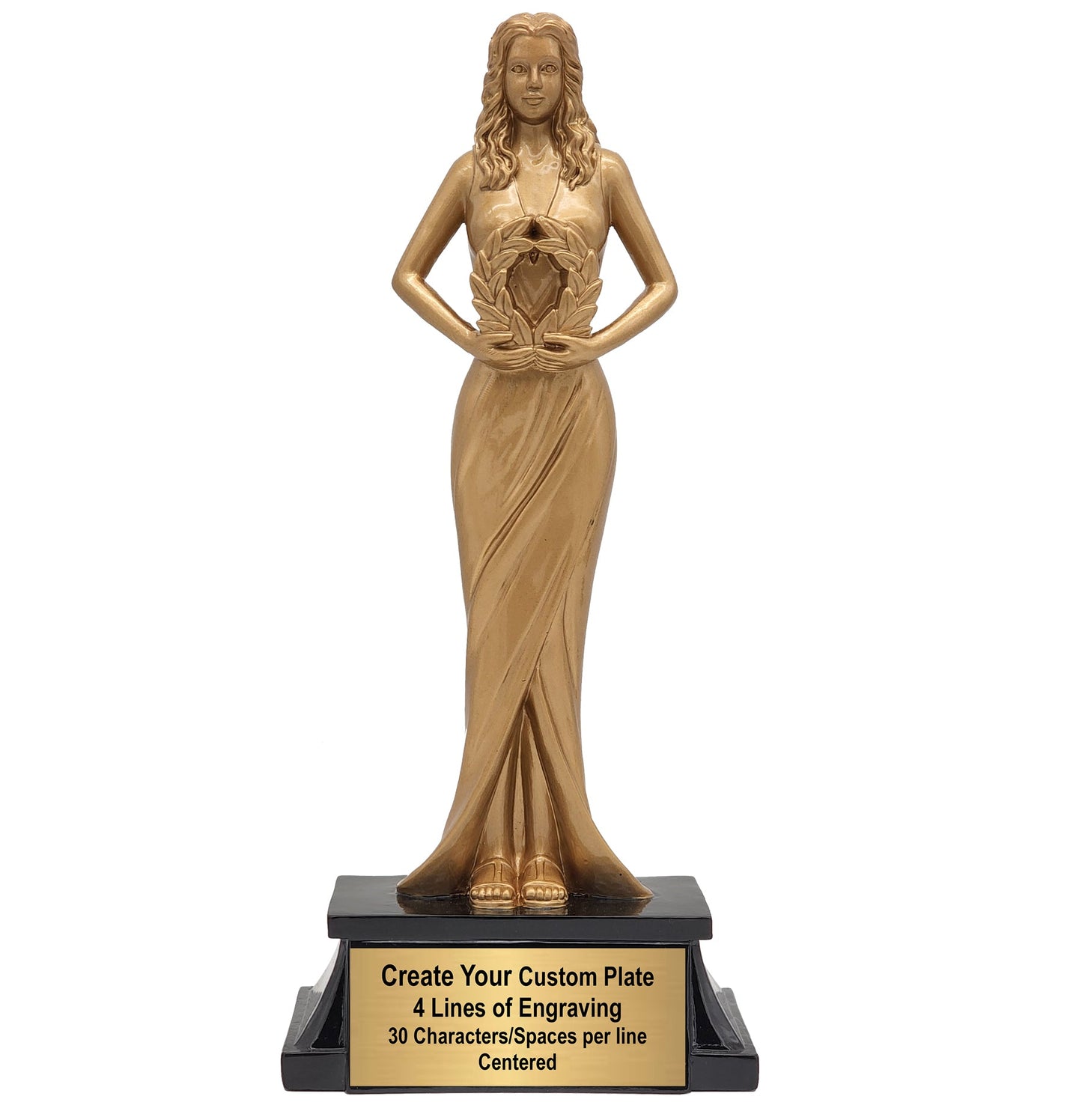 Female Achievement Trophy - Gold | Engraved Classic Female Goddess Award - 8 Inch Tall Decade Awards