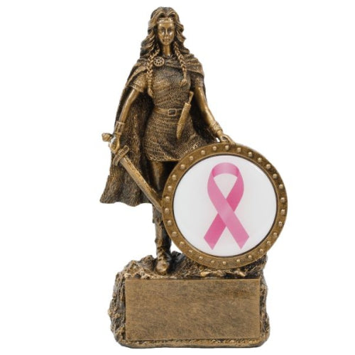 Female Champion Pink Ribbon Trophy | Engraved Woman Warrior Breast Cancer Awareness Award - 6.75 Inch Tall Decade Awards