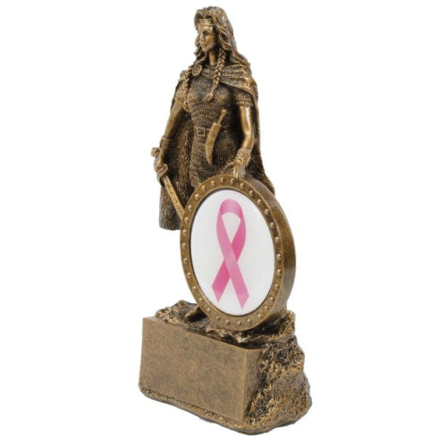 Female Champion Pink Ribbon Trophy | Engraved Woman Warrior Breast Cancer Awareness Award - 6.75 Inch Tall Decade Awards