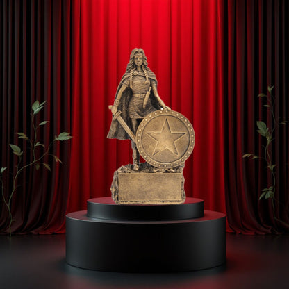 Female Champion Trophy, Gold | Engraved Warrior Woman Award - 6.75 Inch Tall Decade Awards