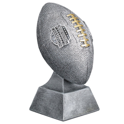 Silver Fantasy Football Trophy with gold laces and Champion shield – Custom engraved FFL winner award from Decade Awards