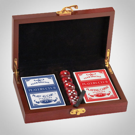Engraved Rosewood Card & Dice Set – Personalized Gift Box for Game Night Decade Awards
