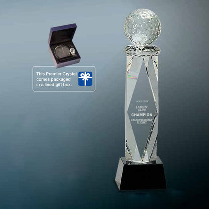Crystal Golf Trophy Award with free custom engraving from Decade Awards