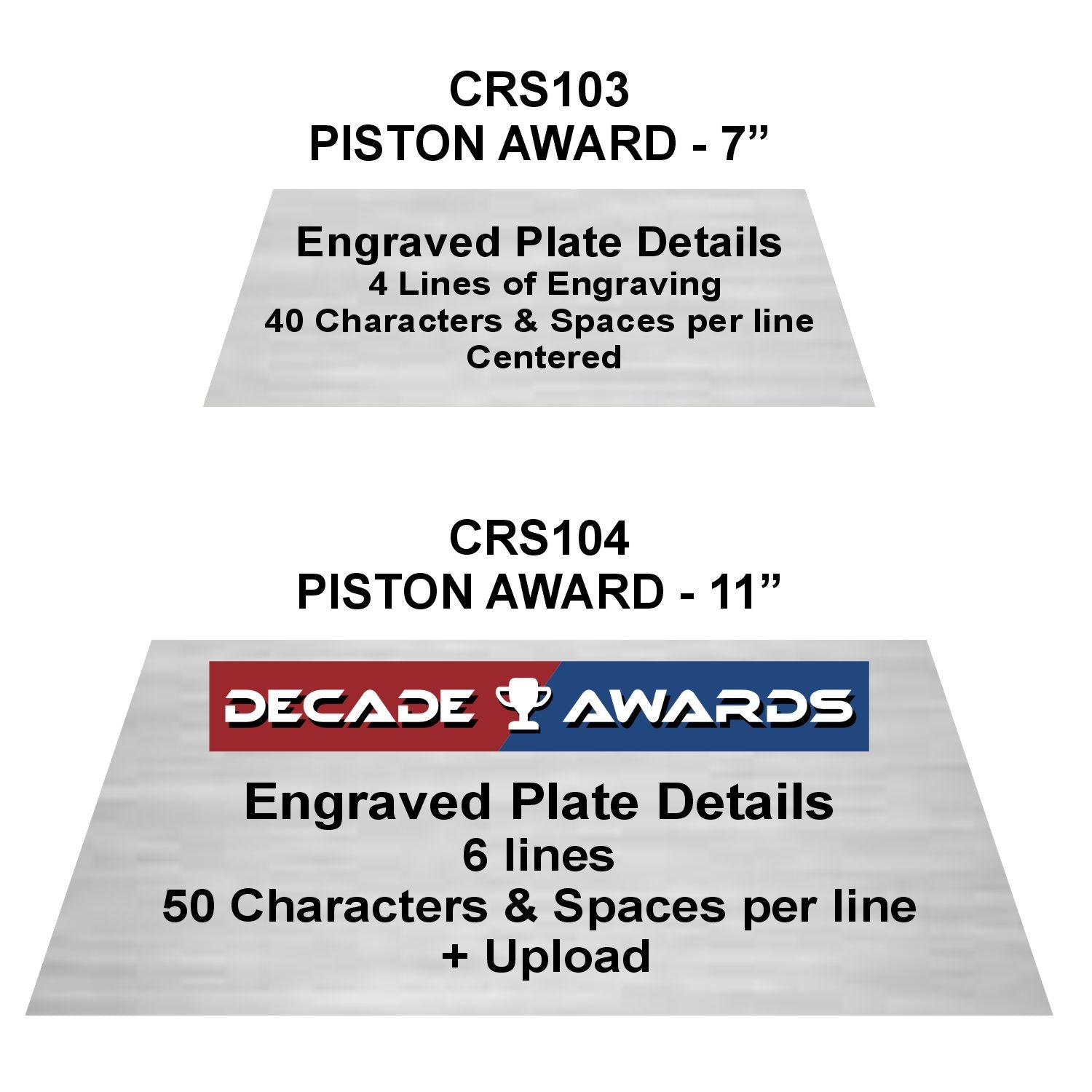 Automotive Trophy, Silver Piston | Engraved Mechanic Award - 7 or 11 Inch Tall Decade Awards