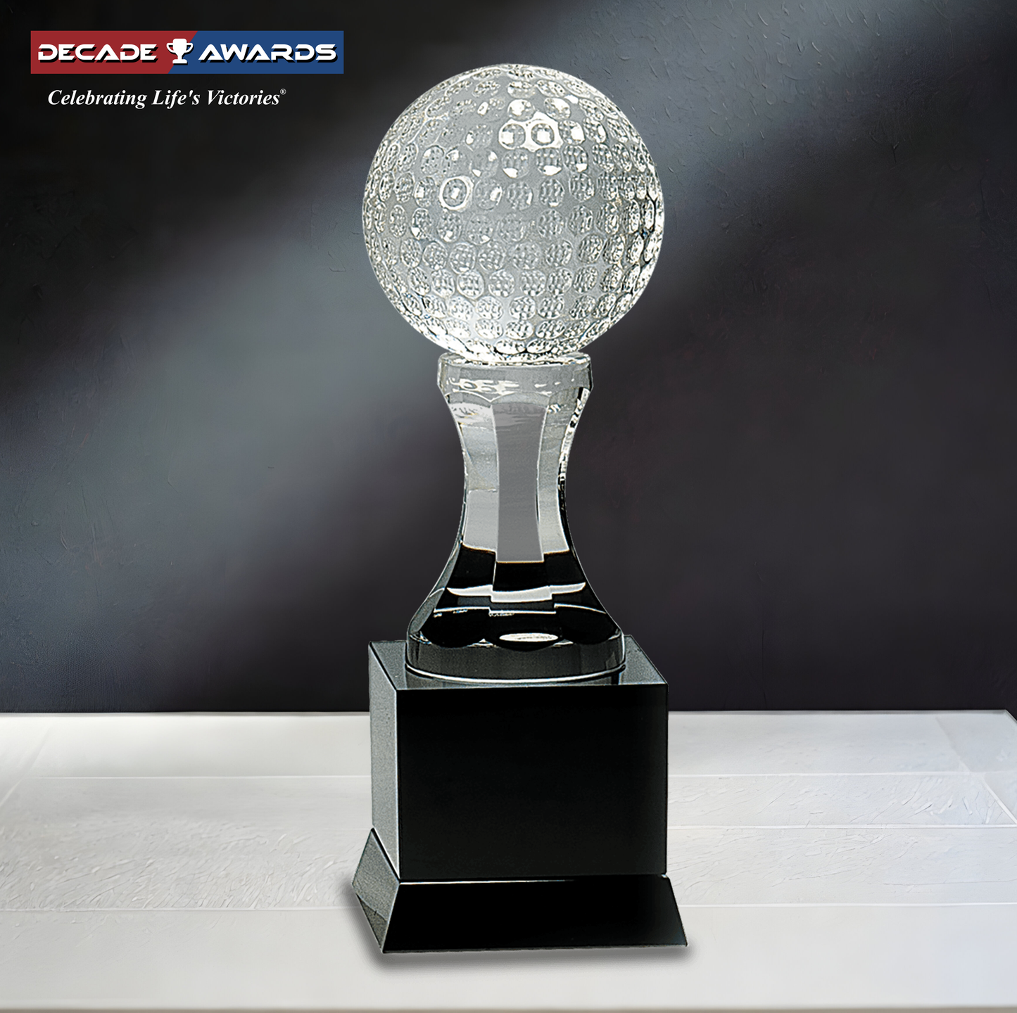 Crystal Golf Award | Golf Ball on Black Base | Personalized Golf Award | 9 Inches Tall