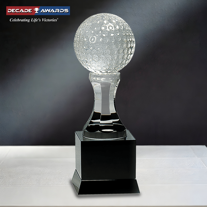 Crystal Golf Award | Golf Ball on Black Base | Personalized Golf Award | 9 Inches Tall