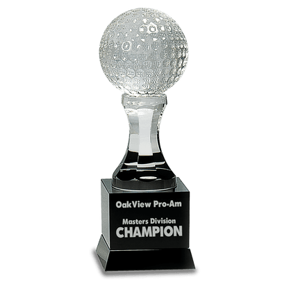 Crystal Golf Award | Golf Ball on Black Base | Personalized Golf Award | 9 Inches Tall