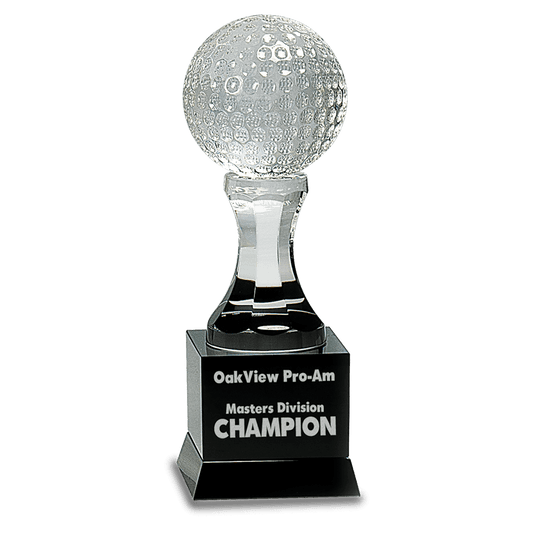 Crystal Golf Award | Golf Ball on Black Base | Personalized Golf Award | 9 Inches Tall