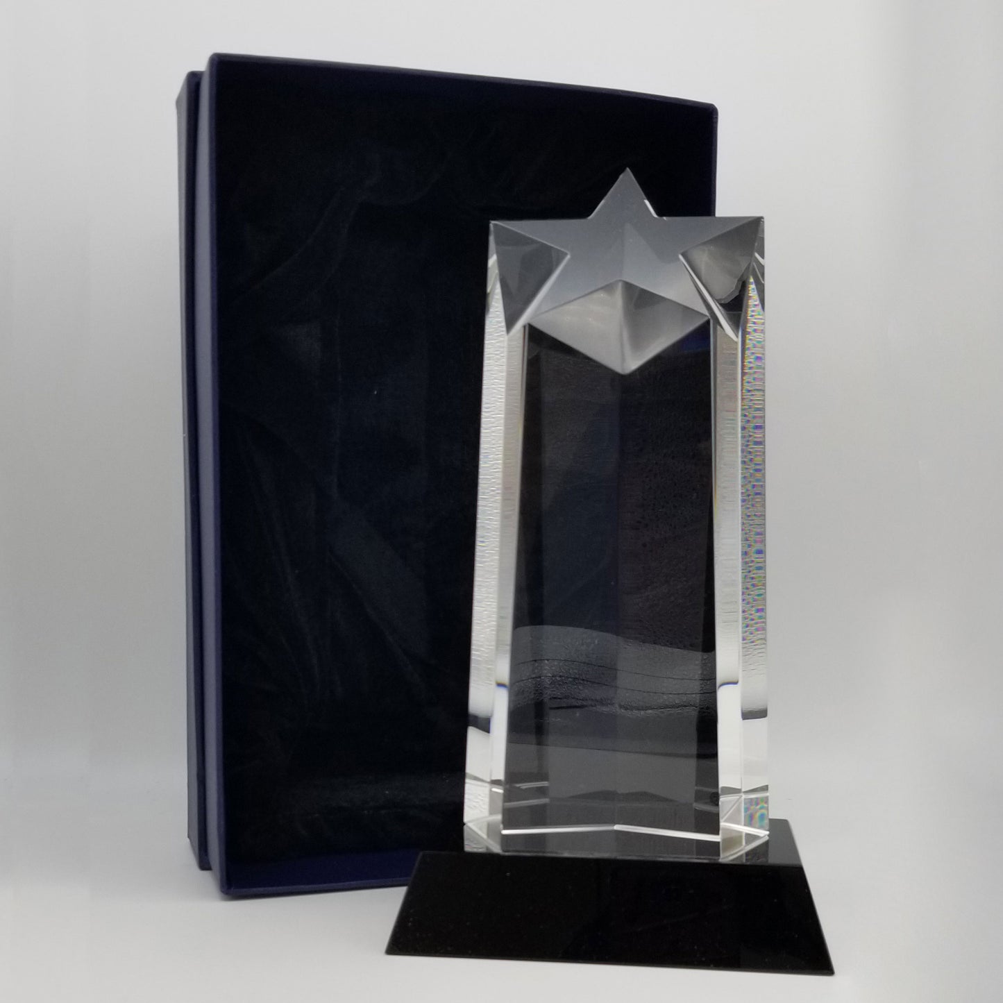 Star Crystal Trophy | Black Pedestal Base | Personalized Corporate Award | 10 Inches Tall