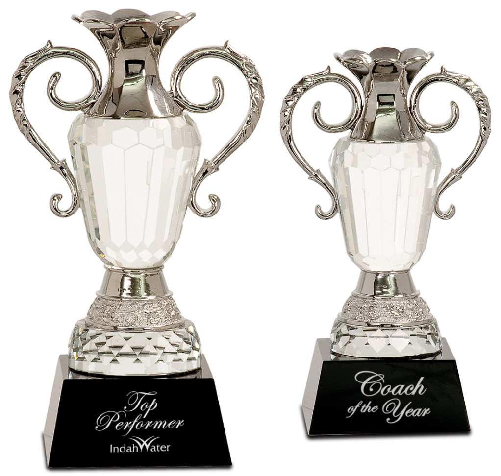 Crystal Cup Award with Silver Handles | Love Cup Crystal Trophy - 8" & 10" Decade Awards