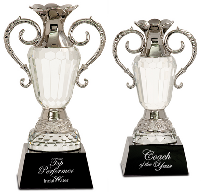 Crystal Cup Award with Silver Handles | Love Cup Crystal Trophy - 8" & 10" Decade Awards