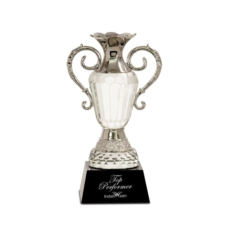Crystal Cup Award with Silver Handles | Love Cup Crystal Trophy - 8" & 10" Decade Awards