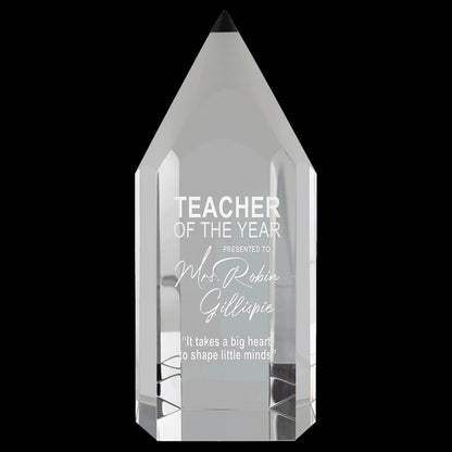 Crystal Pencil | Writing Award | Engraved Teacher Award - 7.75 Inch Tall Decade Awards