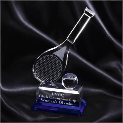 Crystal Tennis Trophy | Racket and Ball | Personalized Tennis Award | 10 Inches Tall