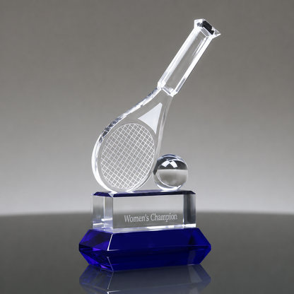 Crystal Tennis Trophy | Racket and Ball | Personalized Tennis Award | 10 Inches Tall