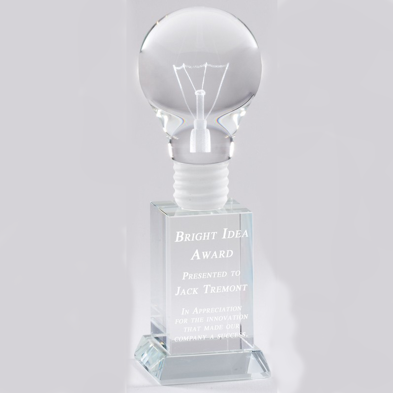 Light Bulb Crystal Trophy | Personalized Great Idea Award | 8 Inches Tall