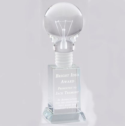 Light Bulb Crystal Trophy | Personalized Great Idea Award | 8 Inches Tall