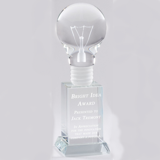 Light Bulb Crystal Trophy | Personalized Great Idea Award | 8 Inches Tall