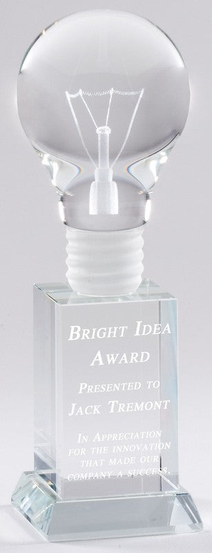 Light Bulb Trophy - Crystal | Engraved Great Idea Award - 8 Inch Tall
