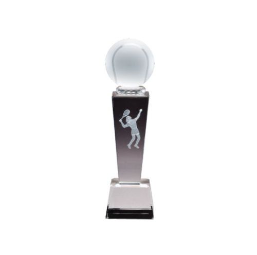 Tennis Crystal Trophy -  Female | Engraved Tennis Award - 8.75 Inch Tall