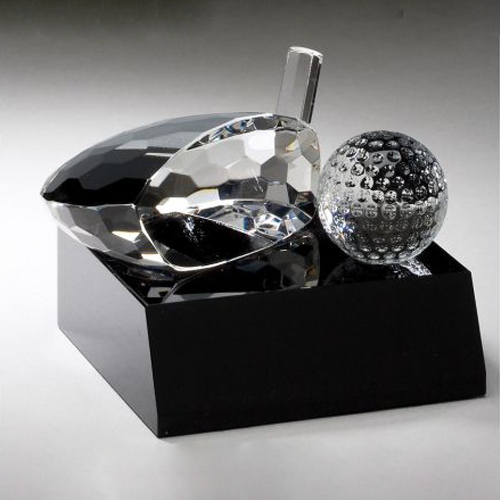 Crystal Golf Trophy | Golf Ball and Club | Black Base | Personalized Golf Award | 4 x 3 Inches Tall