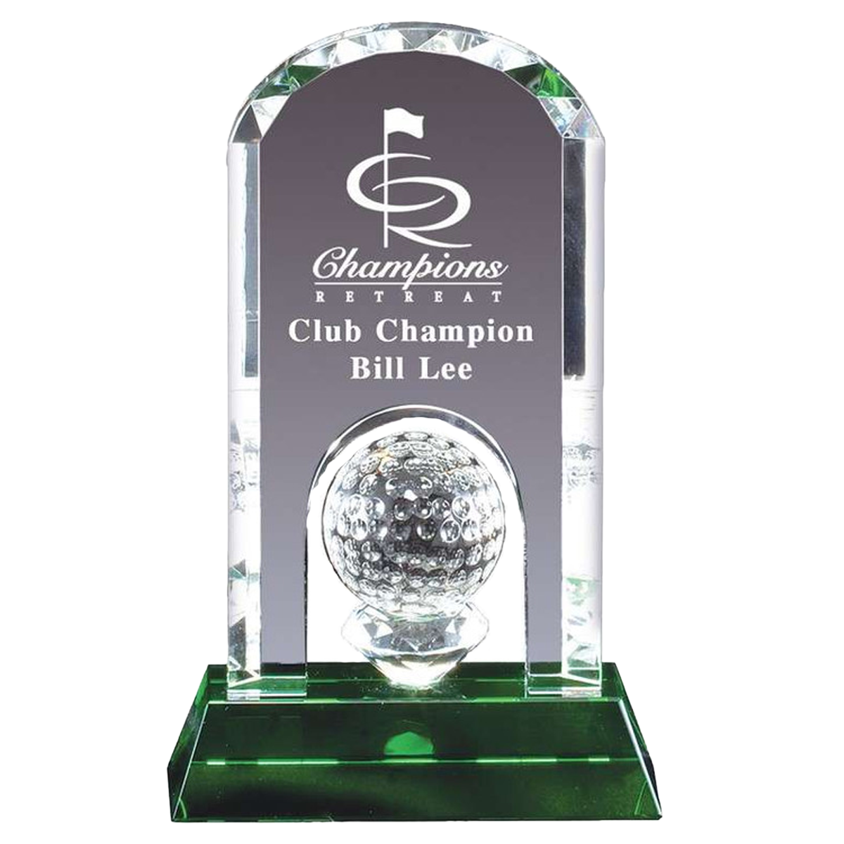 Crystal Golf Trophy | Crystal Ball on the Green | Personalized Golf Award | 7.75 Inches Tall