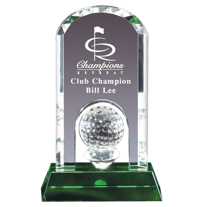 Crystal Golf Trophy | Crystal Ball on the Green | Personalized Golf Award | 7.75 Inches Tall