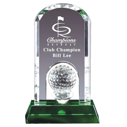 Crystal Golf Trophy | Crystal Ball on the Green | Personalized Golf Award | 7.75 Inches Tall