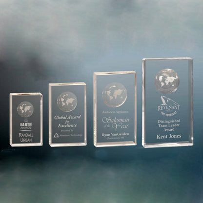 Global Crystal Trophy | Personalized Corporate Award | 5, 6, 7 or 8 Inches Tall