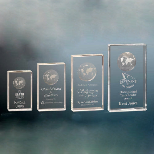 Global Crystal Trophy | Personalized Corporate Award | 5, 6, 7 or 8 Inches Tall
