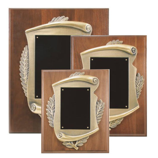 Plaque - 3 Sizes | Solid Walnut with Engraved Scroll Emblem Decade Awards
