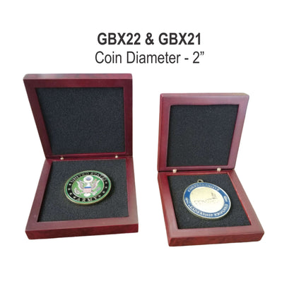 Challenge Coin - Rosewood Finish Presentation Box, 3.75 Inch - Wood Coin Box  - up to 2.75" Medals Decade Awards