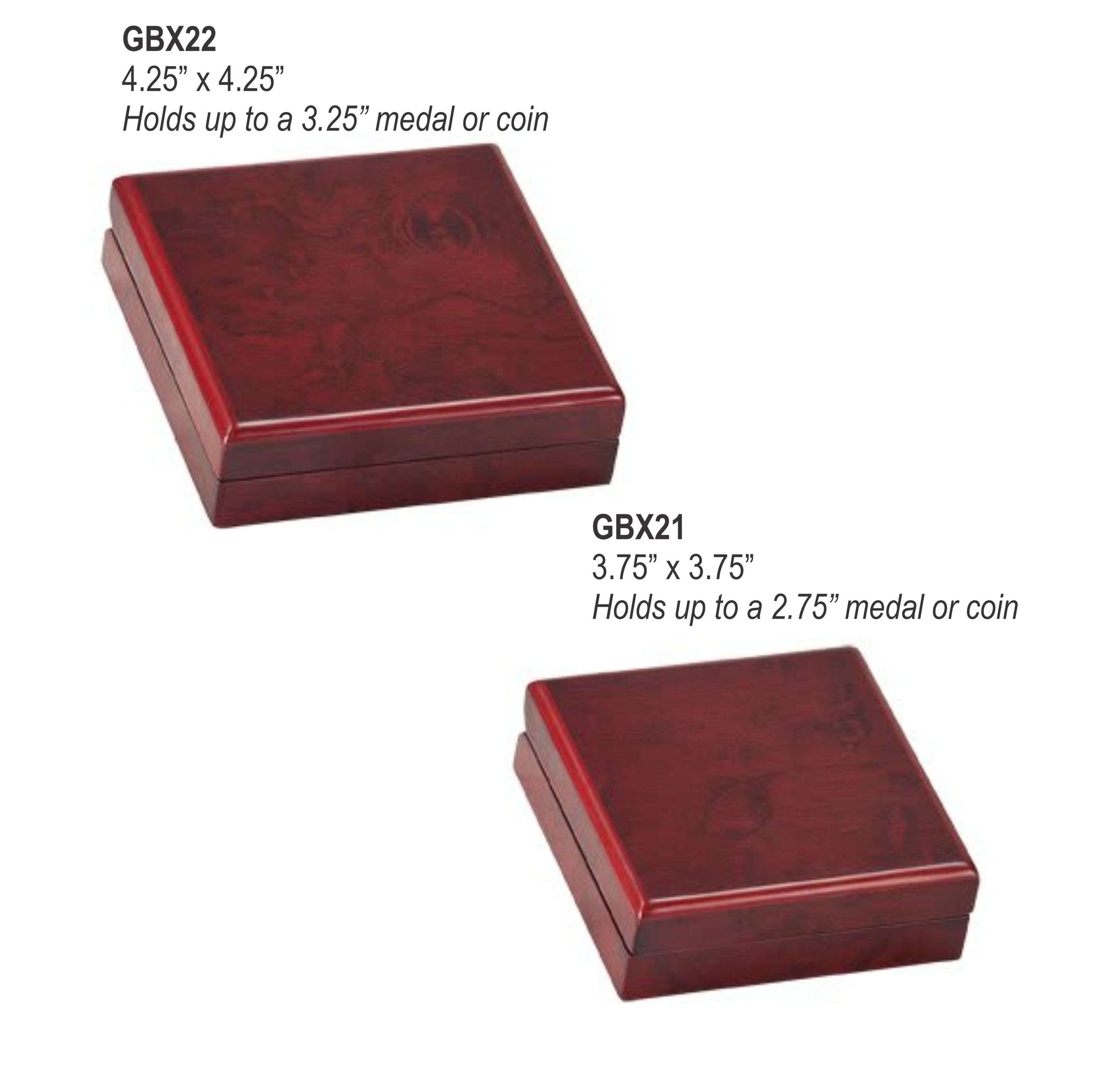 Challenge Coin - Rosewood Finish Presentation Box, 3.75 Inch - Wood Coin Box  - up to 2.75" Medals Decade Awards