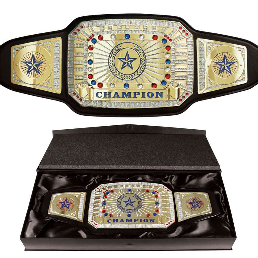 Champion Trophy Belt - Fantasy Football | Fantasy Football Champion Trophy Belt | FFL Champ Award Belt - Black or White Decade Awards