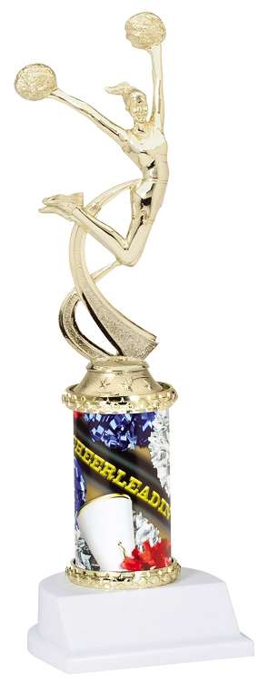 Cheerleader Column Trophy - 10" Tall | Engraved Spirit Award