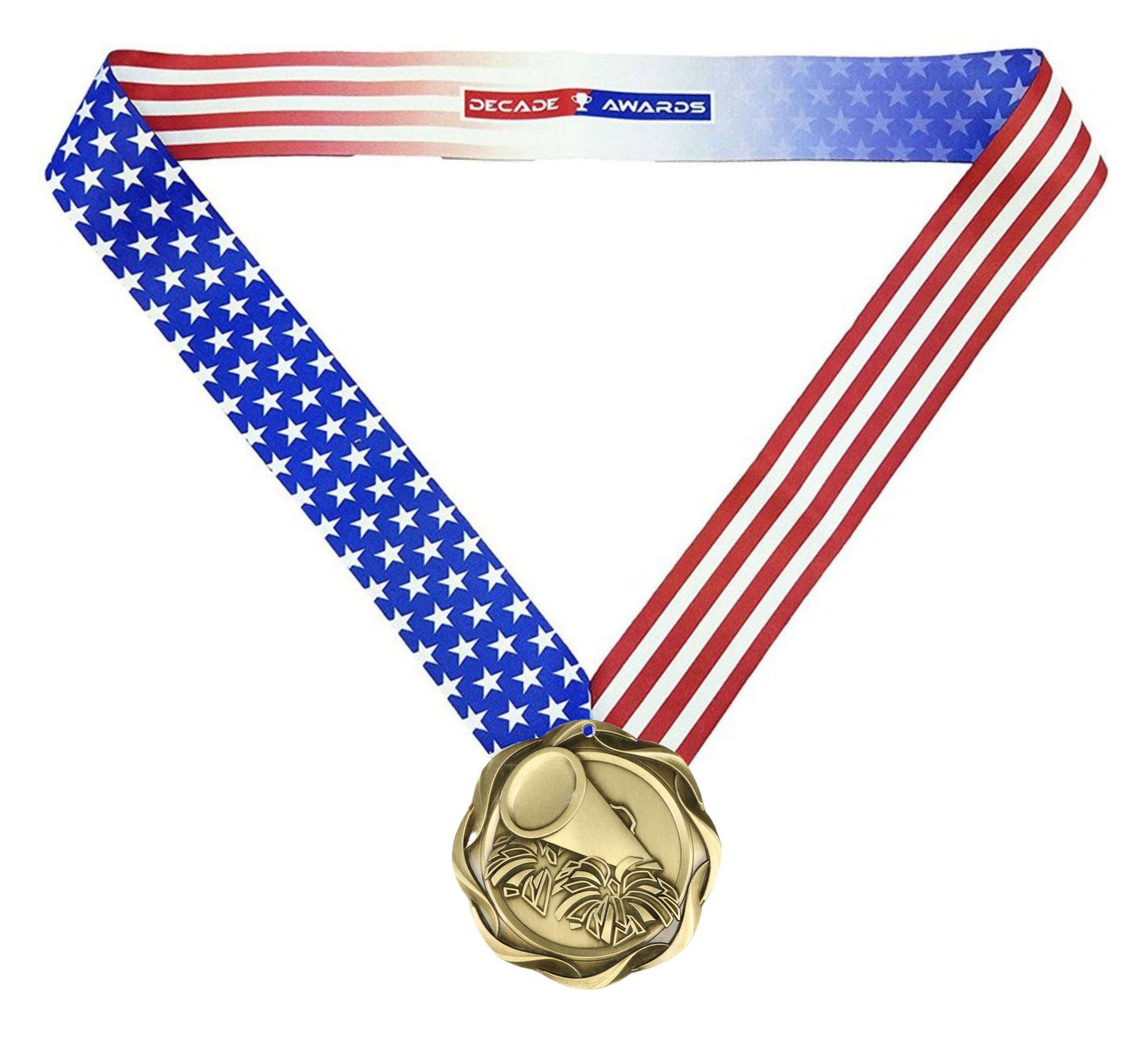 Cheer Fusion Medal- Gold, Silver or Bronze | Engraved Spirit Medal - 3 Inch Wide Decade Awards