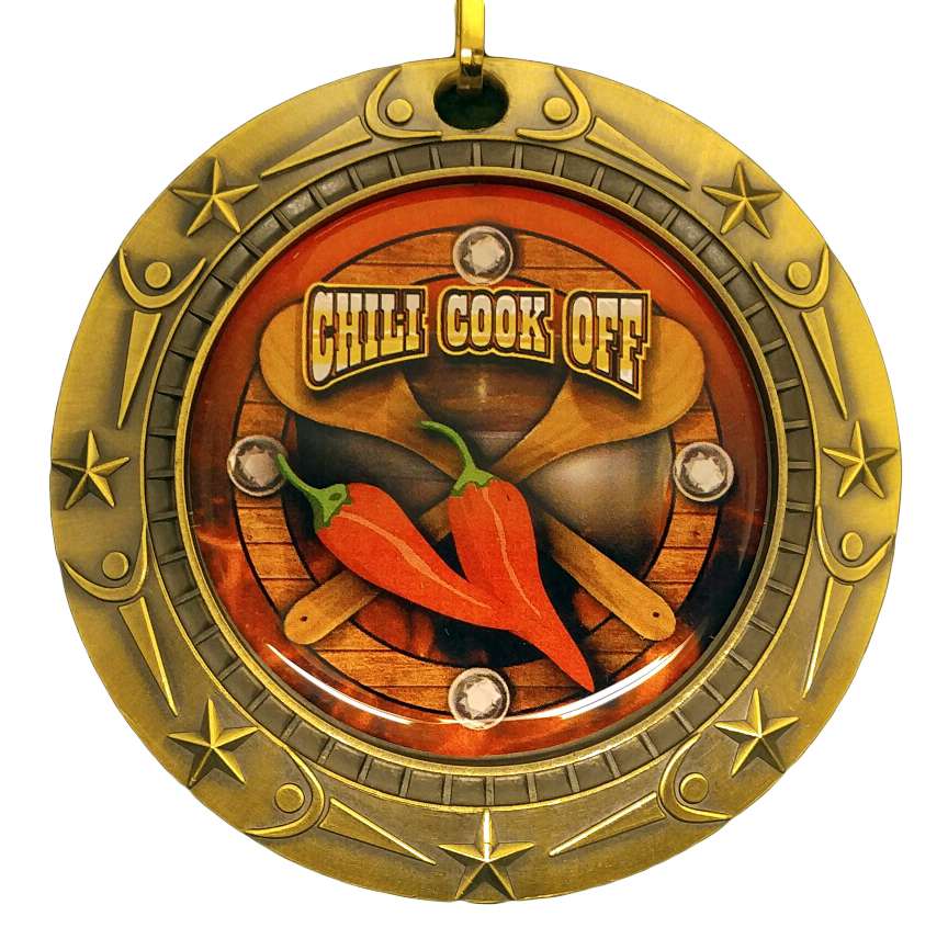 Chili Cook-Off World Class Medal - Gold, Silver or Bronze | Engraved Chili Competition Medallion - 3 Inch Wide Decade Awards